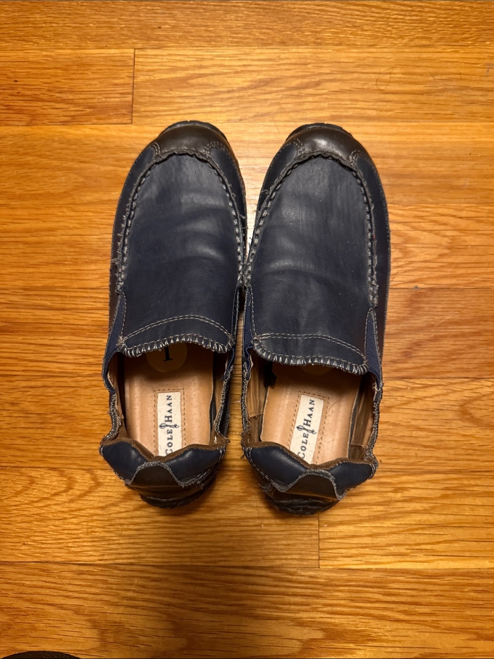 Cole Haan Navy and Brown Slip-On Kids Loafers